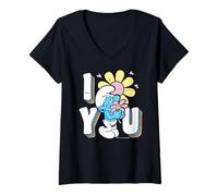 Womens The Smurfs Movie Summer I Love You Flowers Valentine's Day V-Neck T-Shirt
