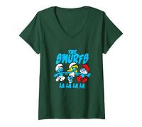 Womens The Smurfs Pixelated Smurfs Retro Cartoon V-Neck T-Shirt
