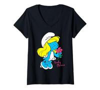 Womens The Smurfs Smurfette Character Flowers Blooming Smurfy Fan V-Neck T-Shirt
