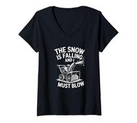 Womens The Snow is Falling and I Must Blow, Snow Blowing V-Neck T-Shirt