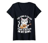 Womens The Song is Called There is No Food in My Bowl Funny Cat V-Neck T-Shirt