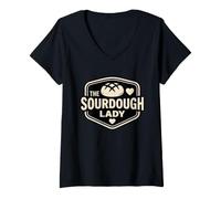 Women's The Sourdough Lady Bread Baker Starter Keeper V-Neck T-Shirt