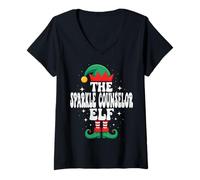 Womens The Sparkle Counselor Elf Funny Christmas Matching Family V-Neck T-Shirt