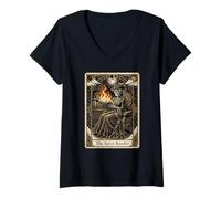 Women's The Spicy Reader Tarot Card Skeleton Romantasy Book Lover V-Neck T-Shirt