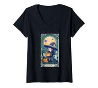 Womens The Spooky Witch Pumpkin Ghost Moon V-Neck T-Shirt