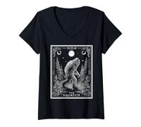 Womens The Squatch Bigfoot Sasquatch Tarot Card Witchy Moon V-Neck T-Shirt