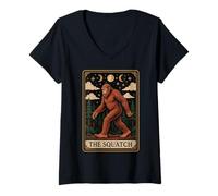 Womens The Squatch Bigfoot Sasquatch Tarot Card Witchy Moon V-Neck T-Shirt