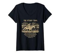 Women's The Steady Trail Western Christian Cowboy Proverbs 3:5-6 V-Neck T-Shirt