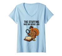 Women's The Stuffing was an Inside Mystery Crime Turkey Detective V-Neck T-Shirt