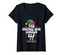 Womens The Substance Abuse Counselor Elf Funny Christmas Matching V-Neck T-Shirt