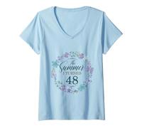 Women's The Summer I Turned 48. Floral 48th Birthday Women's Girls V-Neck T-Shirt
