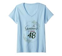 Women's The Summer I Turned 48. Floral 48th Birthday Women's Present V-Neck T-Shirt