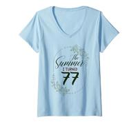 Women's The Summer I Turned 77. Floral 77th Birthday Women's Present V-Neck T-Shirt