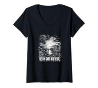 Women's The Sun Sinks Into The Nile Egypt Sunset V-Neck T-Shirt