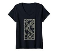 Womens The Sun Tarot - Radiant Raven Celestial Design V-Neck T-Shirt