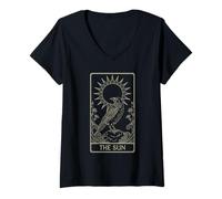 Womens The Sun Tarot - Radiant Raven Celestial Design V3 V-Neck T-Shirt