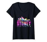Womens The Sydney Opera House with Colorful Geometric Pattern V-Neck T-Shirt