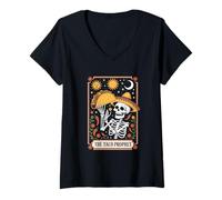 Womens The Taco Prophet Skeleton Sombrero Cosmic Night V-Neck T-Shirt