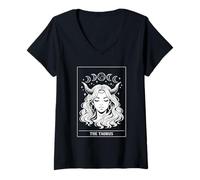 Women's The Taurus Zodiac Sign Moon Phases Celestial Tarot Aesthetic V-Neck T-Shirt