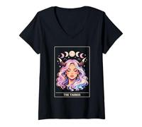 Women's The Taurus Zodiac Sign Moon Phases Celestial Tarot Aesthetic V-Neck T-Shirt