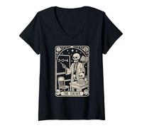 Womens The Teacher Skeleton Gothic Halloween Design V-Neck T-Shirt
