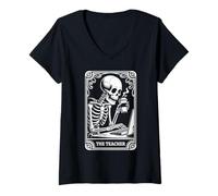 Women's The Teacher Tarot Card Math Teacher English Funny Teacher V-Neck T-Shirt