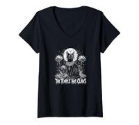 Women's The Temple Has Claws Egyptian Cat Lotus Ankh V-Neck T-Shirt