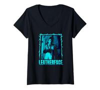 Womens The Texas Chainsaw Massacre Retro Blue Leatherface Horror V-Neck T-Shirt