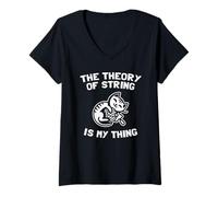Womens The Theory Of String Is My Thing Cute Cat Physics Lover Joke V-Neck T-Shirt