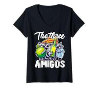 Women's The Three Amigos Cute Racoon with Lime Salt and Tequila V-Neck T-Shirt