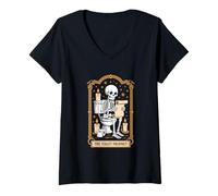 Womens The Toilet Prophet Skeleton On Toilet Scroll Humor V-Neck T-Shirt
