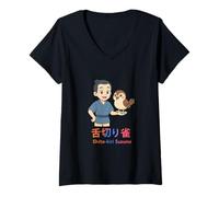 Womens The Tongue-Cut Sparrow Shita-kiri Suzume V-Neck T-Shirt