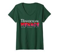 Women's The Transexual Menace Funny LGBT Pride V-Neck T-Shirt, Dark Green, Medium