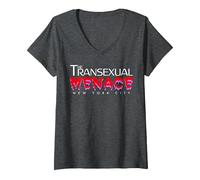 Women's The Transexual Menace Funny LGBT Pride V-Neck T-Shirt, Dark Heather Grey, Medium