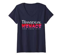 Women's The Transexual Menace Funny LGBT Pride V-Neck T-Shirt, Navy Blue, Medium