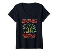 Womens The Tree Isn't The only Thing Getting lit This Year Xmas V-Neck T-Shirt