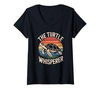 Womens The Turtle Whisperer Retro Sea Turtle Sunset V-Neck T-Shirt