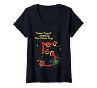 Womens The Twelve Days of Christmas Colorful Designs V-Neck T-Shirt