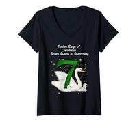 Womens The Twelve Days of Christmas Colorful Designs V-Neck T-Shirt