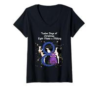 Womens The Twelve Days of Christmas Colorful Designs V-Neck T-Shirt