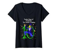 Womens The Twelve Days of Christmas Colorful Designs V-Neck T-Shirt