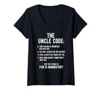 Womens The Uncle Code Cool Uncle Gifts From Niece Nephew V-Neck T-Shirt