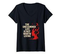 Womens The Unexamined Life Thoughtful Quote Design V-Neck T-Shirt