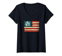 Womens The united states of anarchy, rebellion patriotic flag rough V-Neck T-Shirt