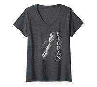 Women's The Vampire Diaries Stefan Next to Me V-Neck T-Shirt, Dark Heather Grey, Medium
