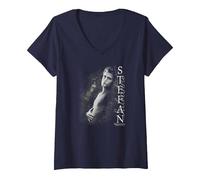 Women's The Vampire Diaries Stefan Next to Me V-Neck T-Shirt, Navy Blue, Large