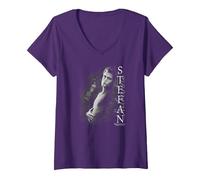 Women's The Vampire Diaries Stefan Next to Me V-Neck T-Shirt, Purple, Medium