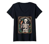 Womens The Veggie Visionary Skeleton Carrot Botanical V-Neck T-Shirt
