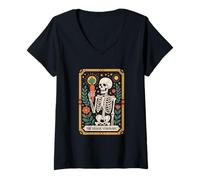 Womens The Veggie Visionary Skeleton Carrot Tarot Floral V-Neck T-Shirt