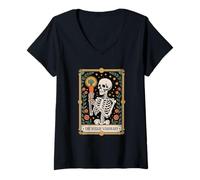 Womens The Veggie Visionary Skeleton Tarot Vegan Halloween V-Neck T-Shirt